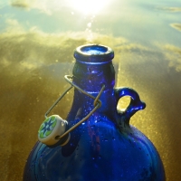 Blauw glas 5 liter met beugeldop